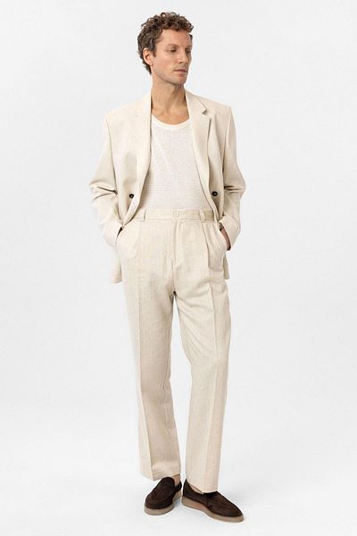 Antioch Ecru High Waist Linen Blended Men's Trousers