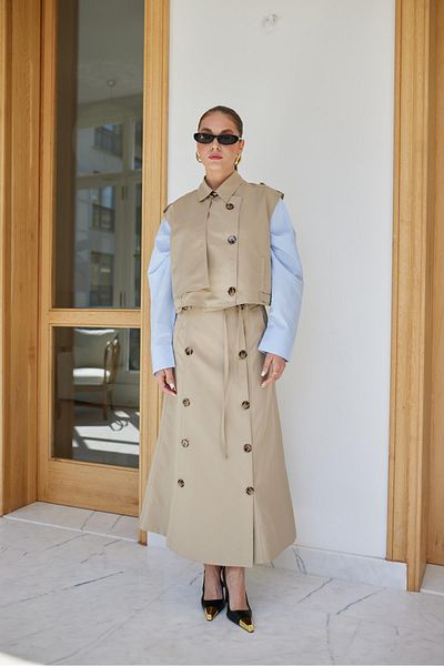 Askı Nişantaşı Stone Button Detailed Skirt Blouse Set