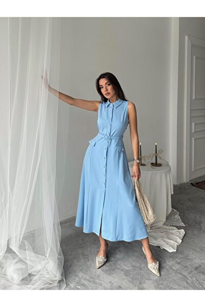 conconmoda Carolina İnci Düğmeli Uzun Atlas Elbise
