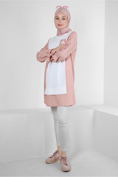 Alvina 43905 Model - Two-Color Tunic with Cuffs and Tie Detail