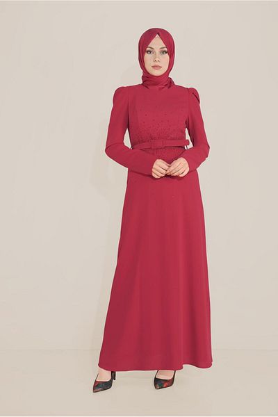 Alvina Embroidered Belted Watermelon Sleeve Dress 40586