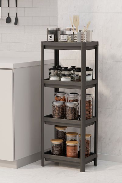 Omaş Household Product Unitate de raft de baie cu 4 niveluri Organizator de baie negru Suport pentru șampon Dulap pentru suport pentru prosoape