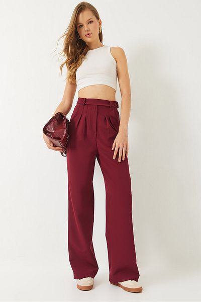 Bianco Lucci Women's Belt Detailed Pocket Palazzo Trousers 60283064