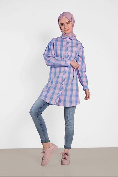 Alvina 4441 Model Plaid Patterned Tunic