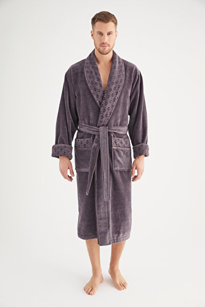 Nuşa Yaka Jakarlı %100 Pamuklu İçi Bukle Bornoz