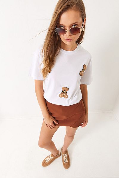 Bianco Lucci Tricou obișnuit cu broderie Süzene Teddy pentru femei 6544 60283067