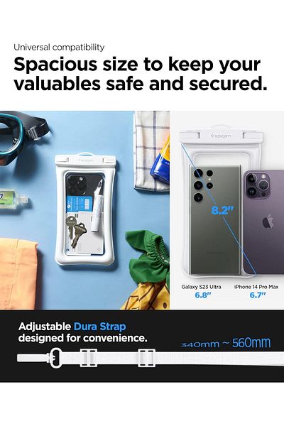 Spigen Aqua Shield Floating Universal Waterproof Phone case 2 Pack IPX8 Pouch A610 - White