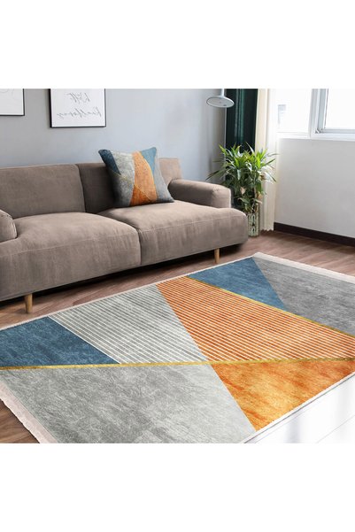 AD Home Gold – Turuncu Zeminde Geometrik Çizgili Motifli Modern Desenli Salon...