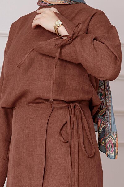 Sevitli Σετ με δεμένη φούστα Darin-Linen-Καφέ