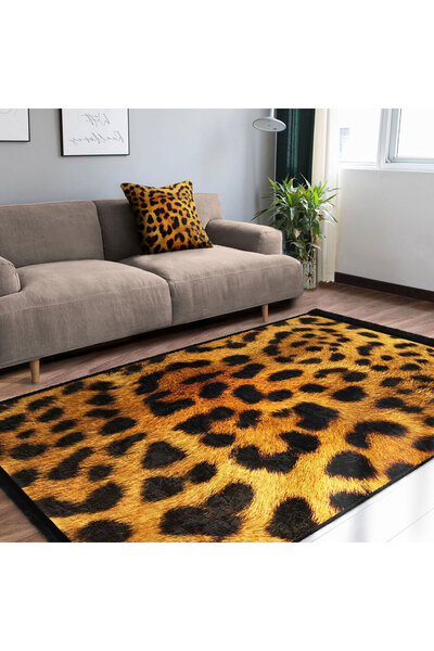 Kahverengi Zemin Leopar Motifli Post Desenli Halı, Klasik, Salon & Outdoor, Kaymaz Taban