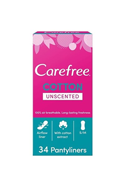 Carefree Daily Panty Liners, Cotton, Unscented, Pack Of 34