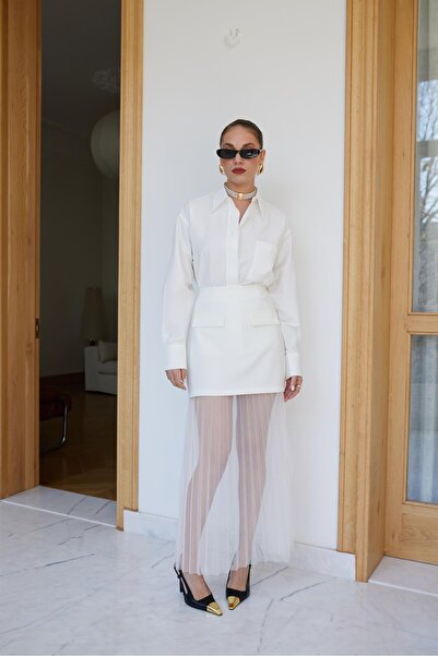 Askı Nişantaşı Fehér tüll részletes szoknya