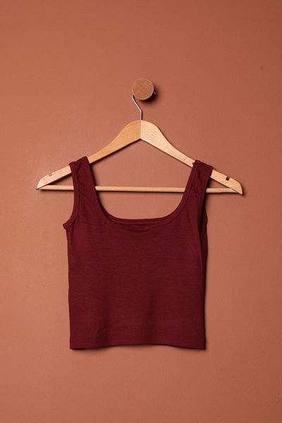 HYPERCK Strawberry Viscose Strap Crop-Burgundy Fabric