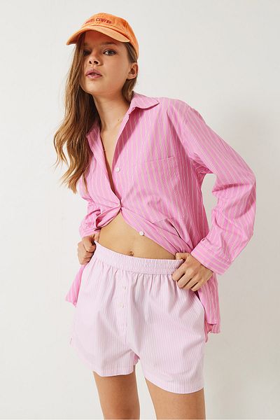 Bianco Lucci Women's Single Pocket Detailed Striped Poplin Shirt 60283071