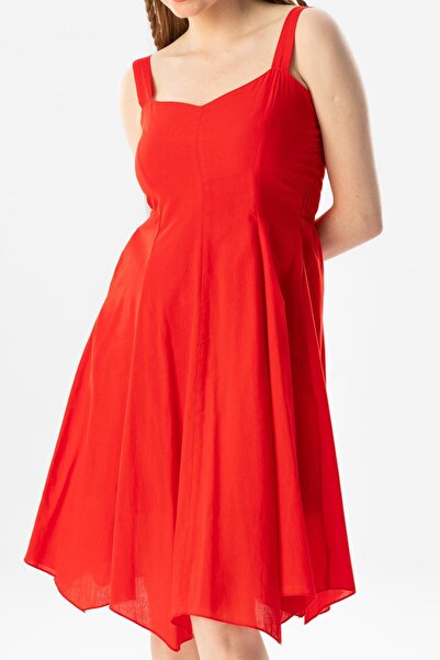 Eliş Şile Bezi Sleeveless Voile Emel Short Summer Dress Red Red