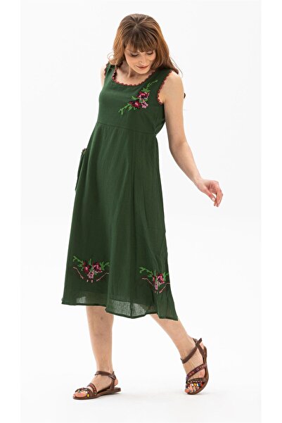 Eliş Şile Bezi Αμάνικο ύφασμα Şile - Burçak Midi φόρεμα - πράσινο