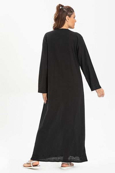 Eliş Şile Bezi Pânză Sile cu mânecă lungă - Rochie midi caftan cu sclipici - neagră