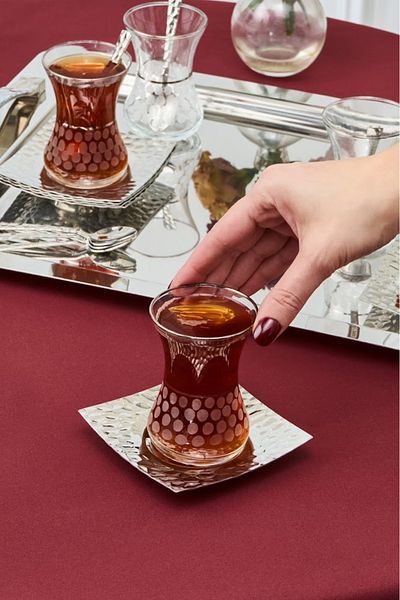 Karaca Cella 12-Person 40-Piece Tea Set with Tray Platinum
