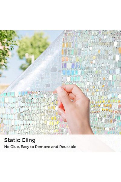 Saharaz 3D Holographic Stained Glass Window Film, 45×200cm,Static Cling, for window surface