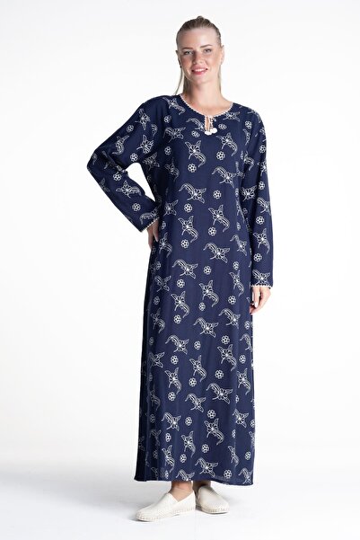 Eliş Şile Bezi Довгорукавна тканина Шіле - Довга літня сукня з принтом, розсипчастий візерунок, темно-синя