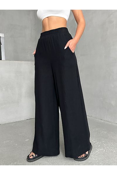 BEJNA Schwarze, locker geschnittene Damenhose aus Musselin