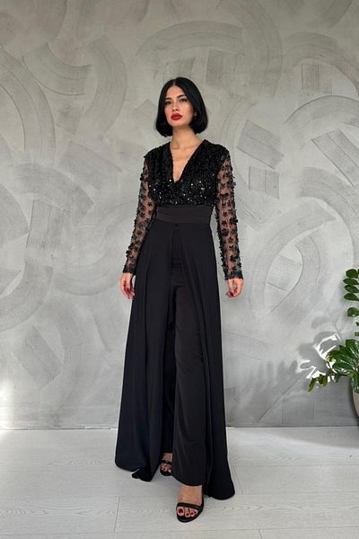 modaserdem Jumpsuit with Black Sleeves and Tulle Skirt