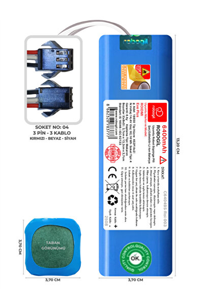 ROBOGİL Roidmi Eve Plus 6400mah Pili Uyumlu Robot Süpürge Bataryası C6404bs-roi-003