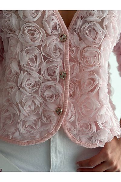 Fanori Woman 3D Ecru Rose Cardigan
