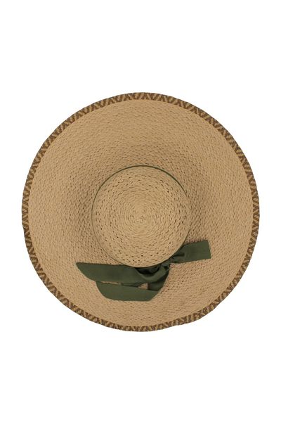 BM GİFT DESİGN Beige women's beach hat with green bow