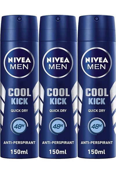 NIVEA MEN Deodorant Spray for Men, 48h Protection, Cool Kick Fresh Scent, 3x150ml
