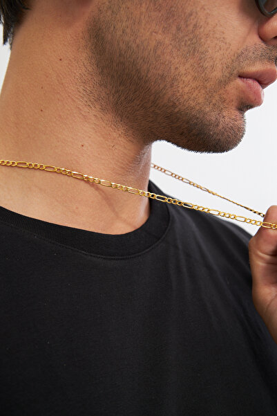 Ventino Silver 18k Altın Kaplama 4mm Figaro 925 Ayar Gümüş Zincir Kolye Vek-3096