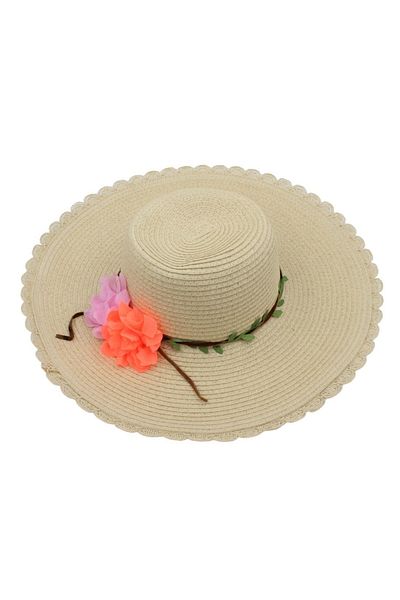 BM GİFT DESİGN Women's beige beach hat with flowers