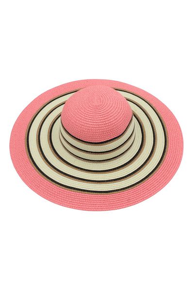 BM GİFT DESİGN Women's pink beach hat with colorful stripes