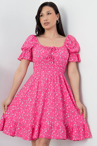 PULLIMM Rochie florală cu șireturi cu talie Q001