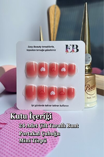 Easy Beauty 24 Adet Protez Görünümlü Takma Tırnak Seti Çift Taraflı Bant Törp...