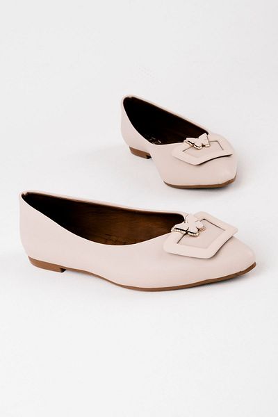 Lal Shoes & Bags Balerini Berney pentru damă - cataramă pătrată și detaliu fluture, culoare crem