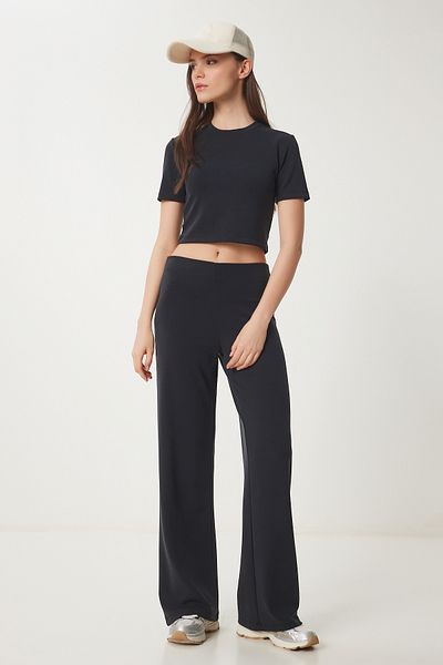 Lovelyİstanbul Set de sus și de jos modal elastic, montat pe corp, negru Lub0086