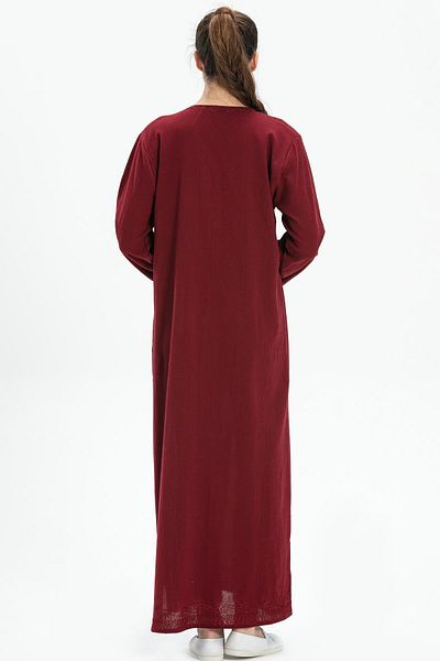 Eliş Şile Bezi Μακρυμάνικο ύφασμα Şile, Glitter Kaftan Midi Καλοκαιρινό Φόρεμα, Βουργουνδία Brd