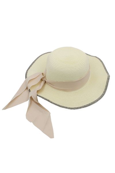 BM GİFT DESİGN Women's beach hat, nature, cream bow