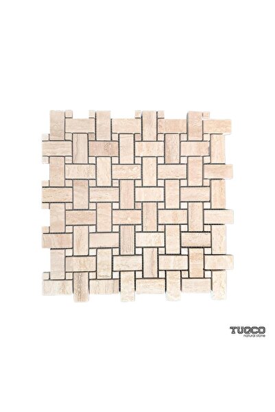TUQCO Doğal Taş Basket Weave Traverten Cilalı Mermer Mozaik