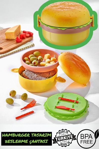 MUF HOME Hamburger Design School Lunch Box Food Box Fun Children's Storage Container 1200 ml
