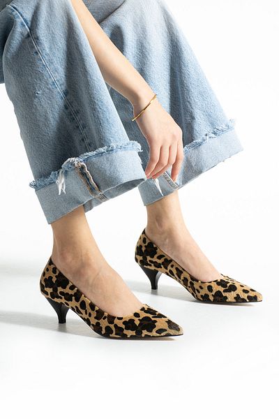 Güllü Shoes Leopard Patterned Short Heeled Shoes Women's Pointed Toe Comfortable Daily Stylish Office Shoes