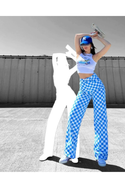 KOTOLOG Τζιν παντελόνι με τετράγωνο σχέδιο Wid Leg Jean