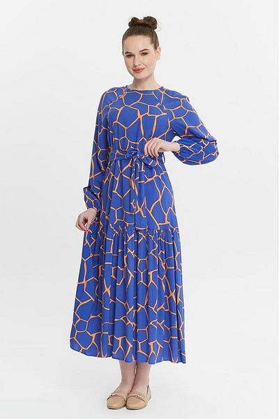 Jamila Belted Frilly Patterned Women's Hijab Dress