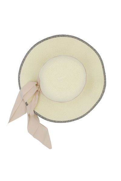 BM GİFT DESİGN Women's beach hat, nature, cream bow