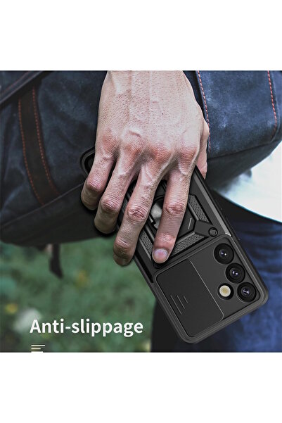 m.tk moveteck Samsung Galaxy A56 Kılıf Kamera Korumalı Sürgülü Yüzüklü Armor Zırh Kapak +9H Ekran Koruyucu Cam Set