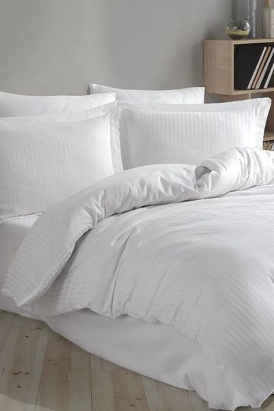 GARDEN ROOM 4 perne din satin de bumbac Husă de pilota dublă Oxfort cu dungi - cu cearșaf simplu din satin