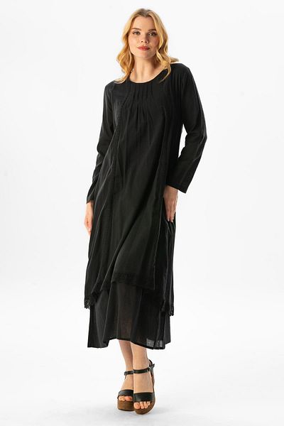Eliş Şile Bezi Rochie Hijab lungă cu mânecă lungă din pânză Sile Negru Syh