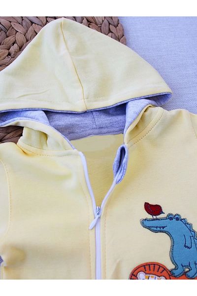 Skygo 6-9 9-12 Months Ef Cartoon Zippered Animal World Embroidered Hooded Baby Girl and Boy Jumpsuit