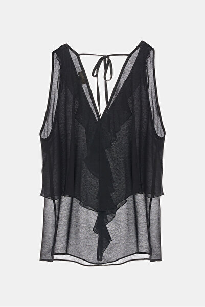 W Collection SİYAH V YAKA KOLSUZ BLUZ